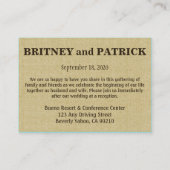 Burlap Wedding Accommodation - Receptie Kaarten (Achterkant)