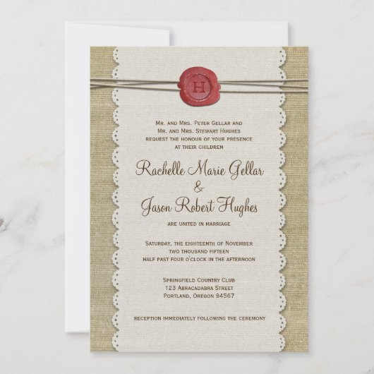 Burlap Wedding Invitation Kaart (Voorkant)