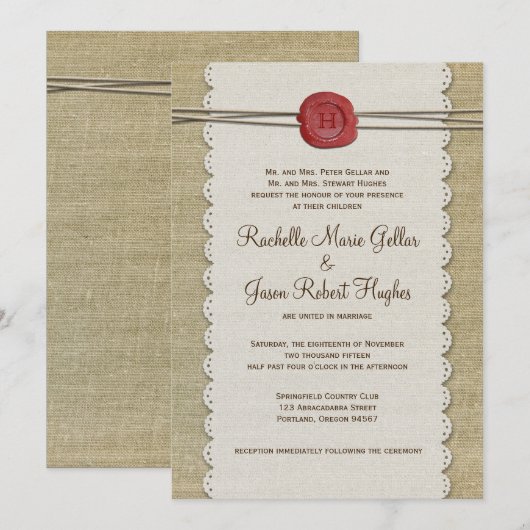 Burlap Wedding Invitation Kaart (Voorkant / Achterkant)