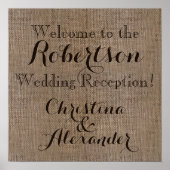 Burlap Wedding Reception Welkomstteken Poster (Voorkant)
