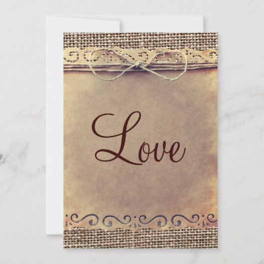 Burlap Wedding-uitnodigingen in het Rustische lan Kaart (Achterkant)