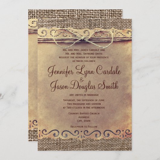  Burlap Wedding-uitnodigingen in het Rustische lan Kaart (Voorkant / Achterkant)
