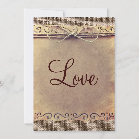 Burlap Wedding-uitnodigingen in het Rustische lan Kaart (Achterkant)