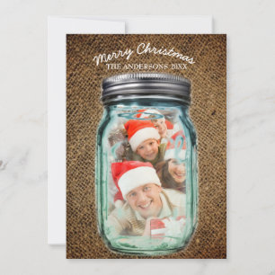 Burlap Western Country Mason Jar Kerstfoto Feestdagenkaart