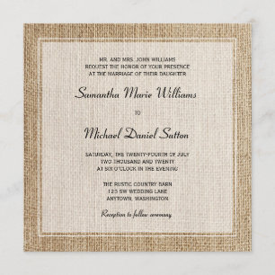 Burlap White Border Wedding Invitations Kaart