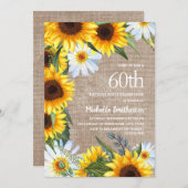 Burlap White Daisies Yellow Sunflower Birthday Kaart (Voorkant / Achterkant)
