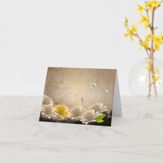  Burlap White Daisy Floral Note Kaart (Gele Bloem)