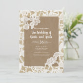 Burlap & White Floral Lace Elegant Rustic Wedding Kaart (Staand voorkant)