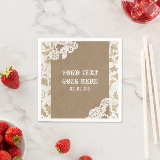 Burlap & White Floral Lace Elegant Rustic Wedding Servetten (Insitu)