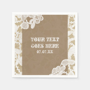 Burlap & White Floral Lace Elegant Rustic Wedding Servetten