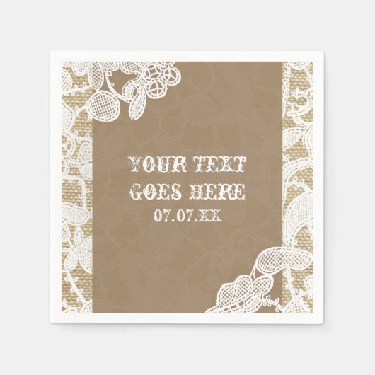 Burlap & White Floral Lace Elegant Rustic Wedding Servetten (Voorkant)
