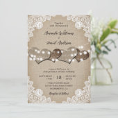 Burlap White Floral Lace String Lights Wedding Kaart (Staand voorkant)