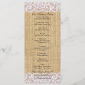 Burlap White Lace Country Rustiek Trouwprogramma Programmakaart (Achterkant)