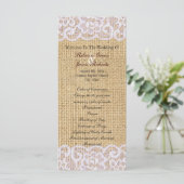 Burlap White Lace Country Rustiek Trouwprogramma Programmakaart (Staand voorkant)
