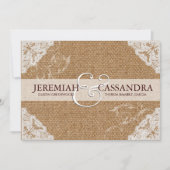 Burlap & White Lace Wedding Invitation Kaart (Voorkant)