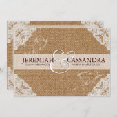 Burlap & White Lace Wedding Invitation Kaart (Voorkant / Achterkant)