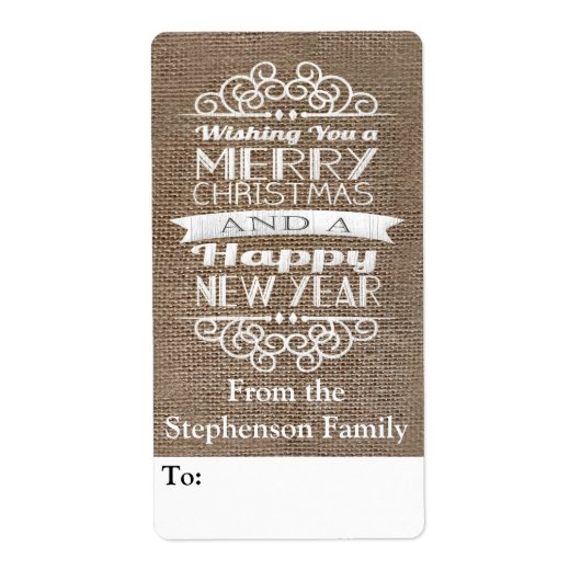 Burlap Wishing You Merry Christmas Gift Label (Voorkant)