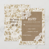 Burlap & Wit Bloemen Kant Rustieke Bruiloft RSVP Kaartje (Voorkant / Achterkant)