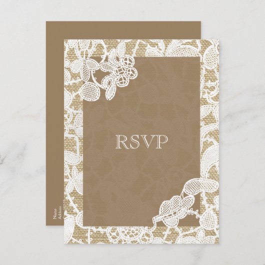 Burlap & Wit Bloemen Kant Rustieke Bruiloft RSVP Uitnodiging Briefkaart (Voorkant / Achterkant)
