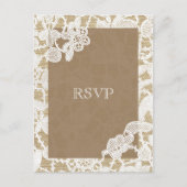 Burlap & Wit Bloemen Kant Rustieke Bruiloft RSVP Uitnodiging Briefkaart (Voorkant)