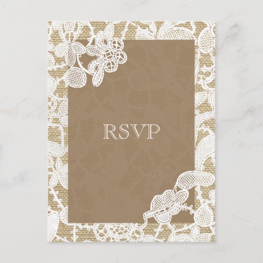 Burlap & Wit Bloemen Kant Rustieke Bruiloft RSVP Uitnodiging Briefkaart (Voorkant)