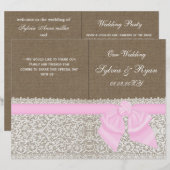 burlap wit kant roze gevouwen Weddenschap programm (Voorkant / Achterkant)