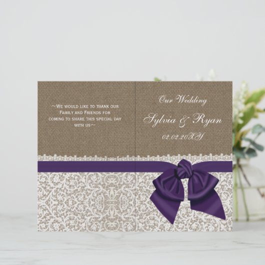 burlap witte kant, paars gevouwen weddenschap prog (Staand voorkant)