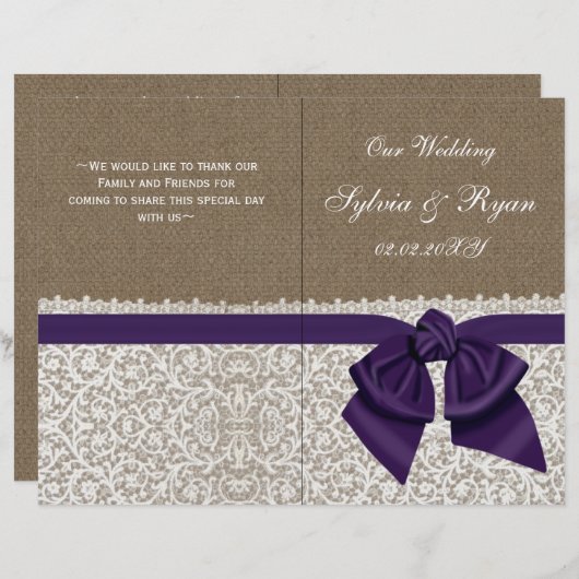 burlap witte kant, paars gevouwen weddenschap prog (Voorkant / Achterkant)