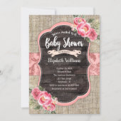 Burlap Wood Pink Flowers Girl Baby shower Kaart (Voorkant)