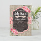 Burlap Wood Pink Flowers Girl Baby shower Kaart (Staand voorkant)
