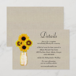 Burlap Yellow Floral Mason Jar Wedding Details Informatiekaartje