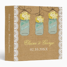 Burlap Yellow Hydrangeas Mason Jar Wedding Planner