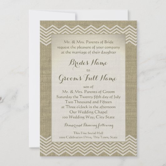 Burlap Zigzag Patroon Wedding Kaart (Voorkant)