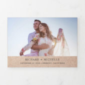 Burlap Zonnebloem Mason Jar String Lights Wedding Drieluik Uitnodiging (Cover)