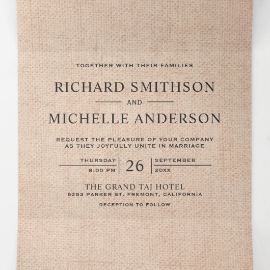 Burlap Zonnebloem Mason Jar String Lights Wedding Drieluik Uitnodiging (Binnenkant midden)