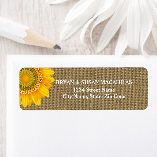 Burlap Zonnebloem retouradres Label (Insitu)