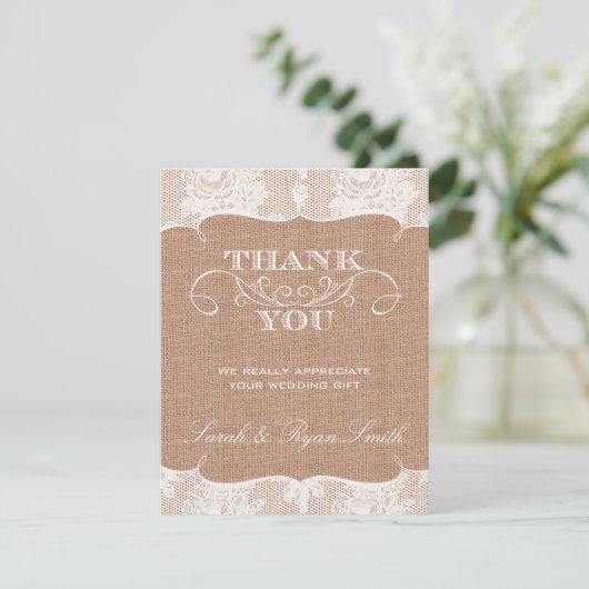 Burlarp Print & Kant Bruiloft Dank u Kaarten (Staand voorkant)