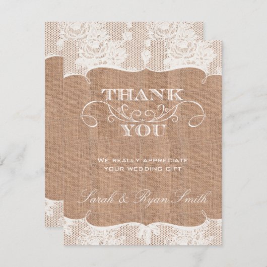Burlarp Print & Kant Bruiloft Dank u Kaarten (Voorkant / Achterkant)