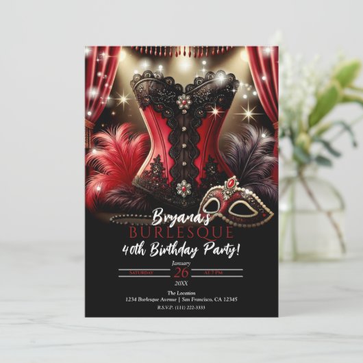 Burlesque Feathers & Bustier Glam Verjaardagsfeest Kaart (Staand voorkant)