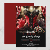 Burlesque Feathers & Bustier Glam Verjaardagsfeest Kaart (Voorkant / Achterkant)