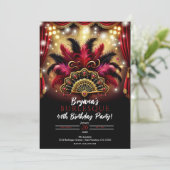 Burlesque Feathers & Lights Glam Verjaardagsfeest Kaart (Staand voorkant)