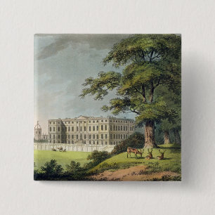 Burley, Rutlandshire (kleurenlitho) Vierkante Button 5,1 Cm