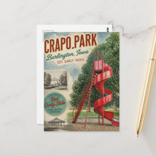 Burlington, Iowa Crapo Park Retro Rode Glijbaan Briefkaart