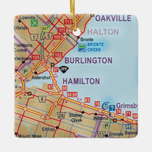 Burlington Ontario Map Keramisch Ornament (Voorkant)