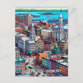 Burlington, Vermont Comic Book Style Art Briefkaart