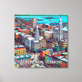 Burlington, Vermont Comic Book Style Art Canvas Afdruk