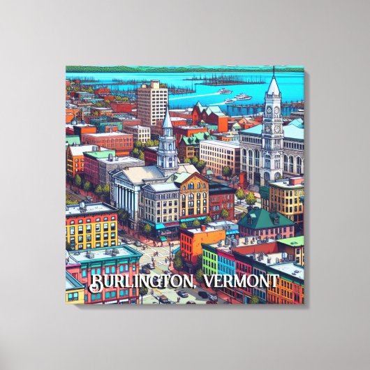 Burlington, Vermont Comic Book Style Art Canvas Afdruk (Voorkant)