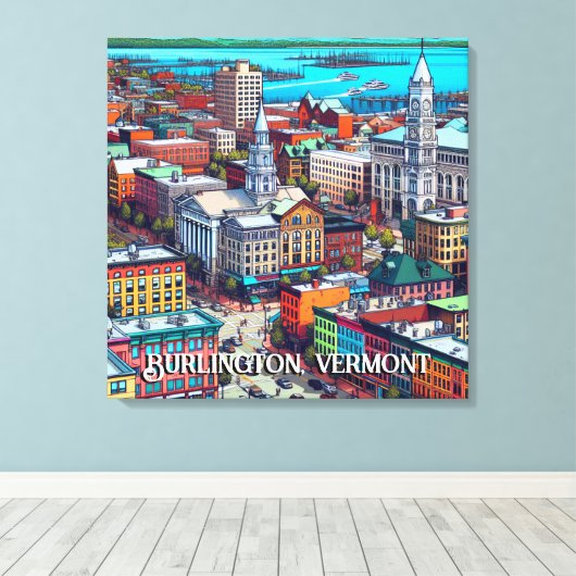 Burlington, Vermont Comic Book Style Art Canvas Afdruk (Insitu (Houten vloer))