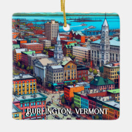 Burlington, Vermont Comic Book Style Art Keramisch Ornament