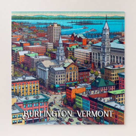 Burlington, Vermont Comic Book Style Art Legpuzzel (Verticaal)
